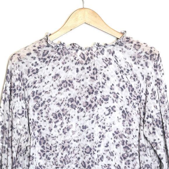 Cloth & Stone Leopard Print Blouse V-Neck Tie Neck Long Sleeve Workwear Chic L - Picture 10 of 15